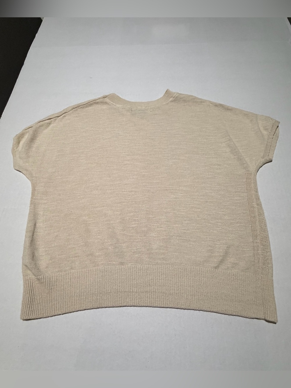Banana Republic Women Beige Linen Rayon Knit Short Sleeve Crew Neck Sweater M - Picture 5 of 5